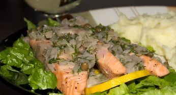 Salmon under Capers and Dill Sauce