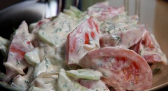 Ukrainian Tomato and Cucumber Salad with Sour Cream Dressing