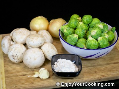 Brussel Sprouts with Mushrooms and Onions Recipe: Step 1