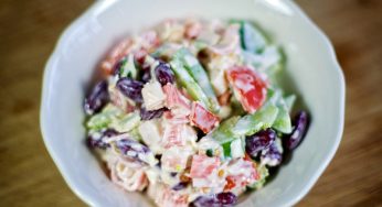 Crabsticks, Beans, Tomato, Bell Pepper and Cheese Salad