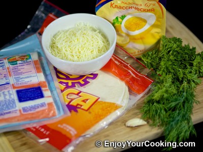 Tortilla Rolls with Crab Sticks and Cheese Recipe: Step 1