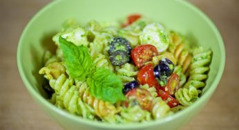 Pesto Pasta Salad with Tomatoes and Mozzarella