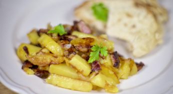 Pan Fried Potatoes with Onion and Bacon