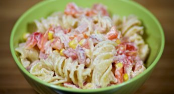 Noodle Salad with Canadian Bacon and Veggies